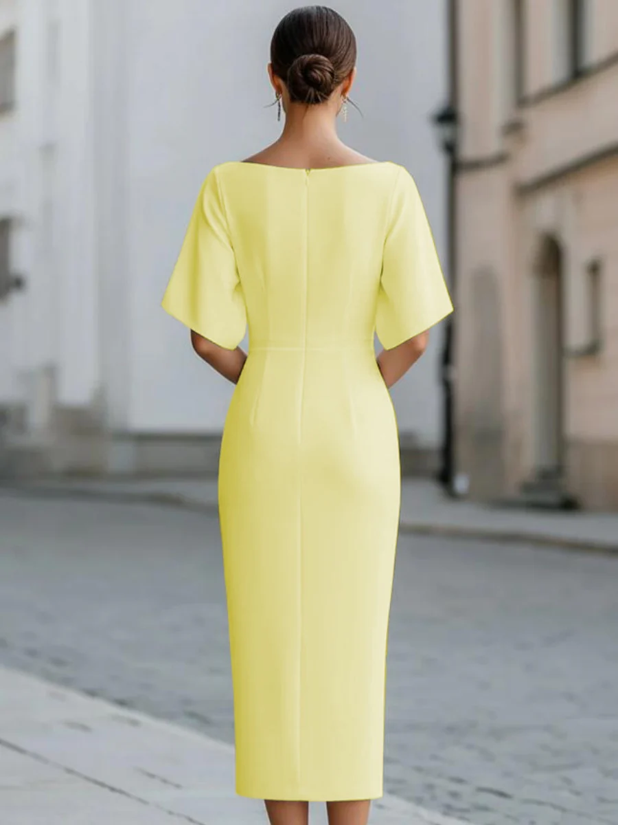 Grace One-shoulder Collar Mid-length Sleeves Slim-fit Midi Dresses - Image 13