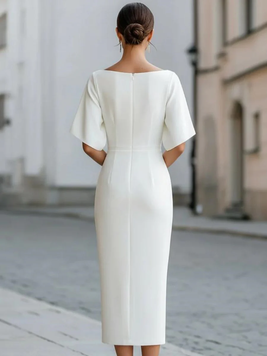 Grace One-shoulder Collar Mid-length Sleeves Slim-fit Midi Dresses - Image 2
