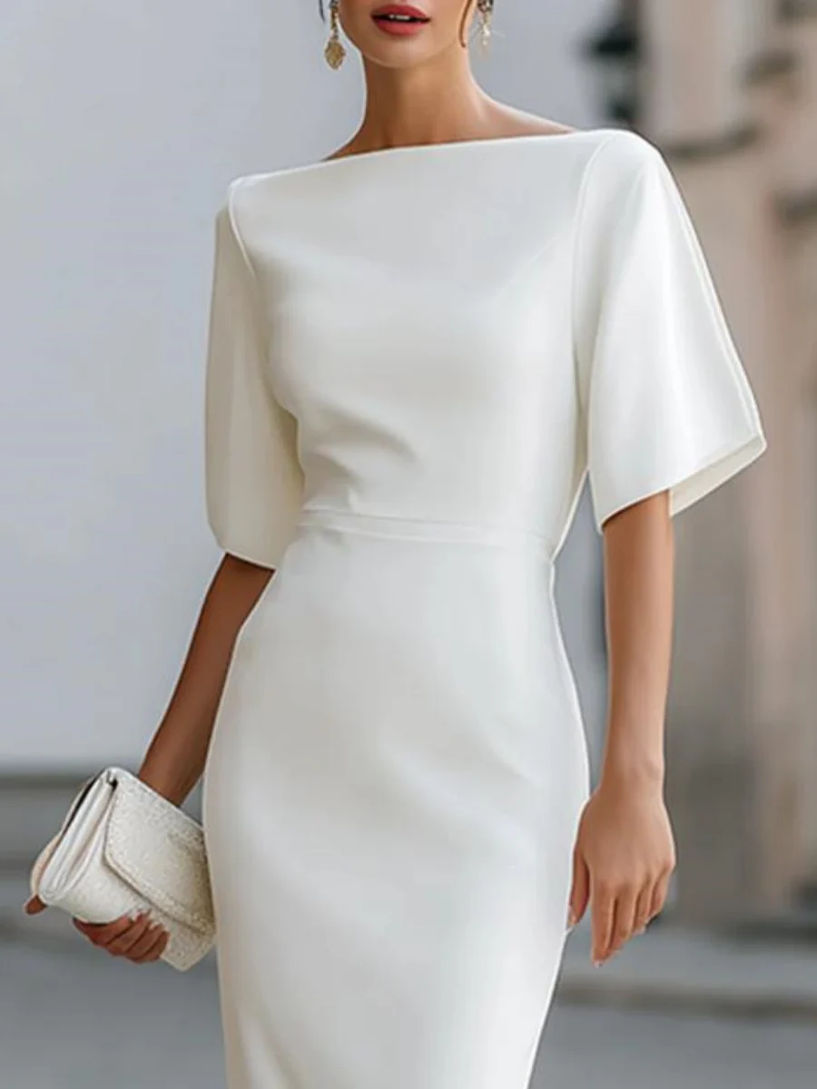 Grace One-shoulder Collar Mid-length Sleeves Slim-fit Midi Dresses - Image 4