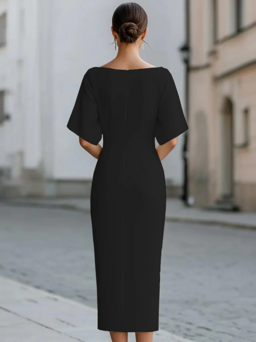 Grace One-shoulder Collar Mid-length Sleeves Slim-fit Midi Dresses - Image 7