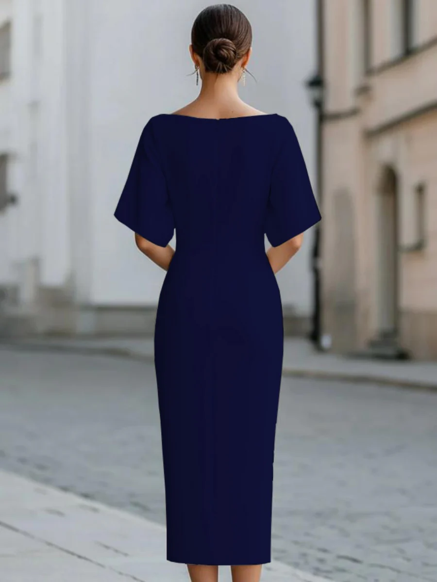 Grace One-shoulder Collar Mid-length Sleeves Slim-fit Midi Dresses - Image 9