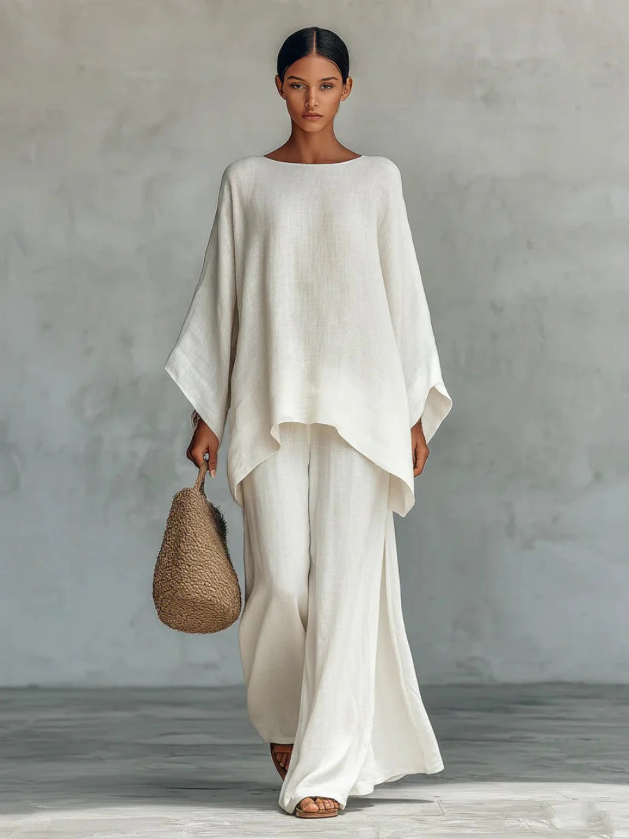 Blended Loose-fit Simplicity T-shirts Wide-leg Pants Set 2-piece Sets