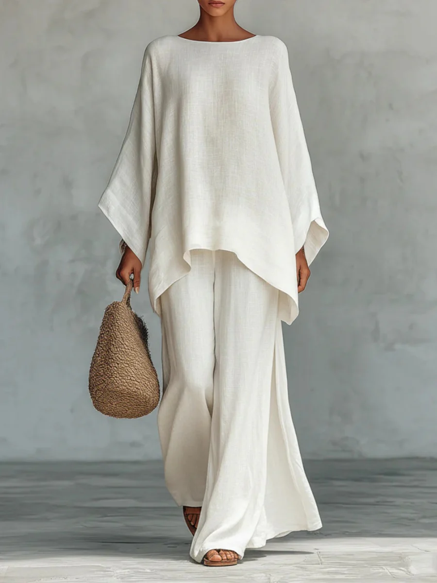 Blended Loose-fit Simplicity T-shirts Wide-leg Pants Set 2-piece Sets - Image 2