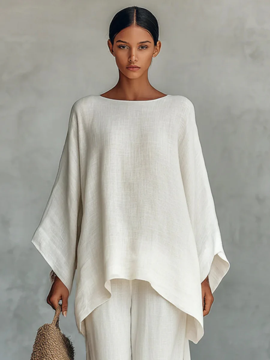 Blended Loose-fit Simplicity T-shirts Wide-leg Pants Set 2-piece Sets - Image 3