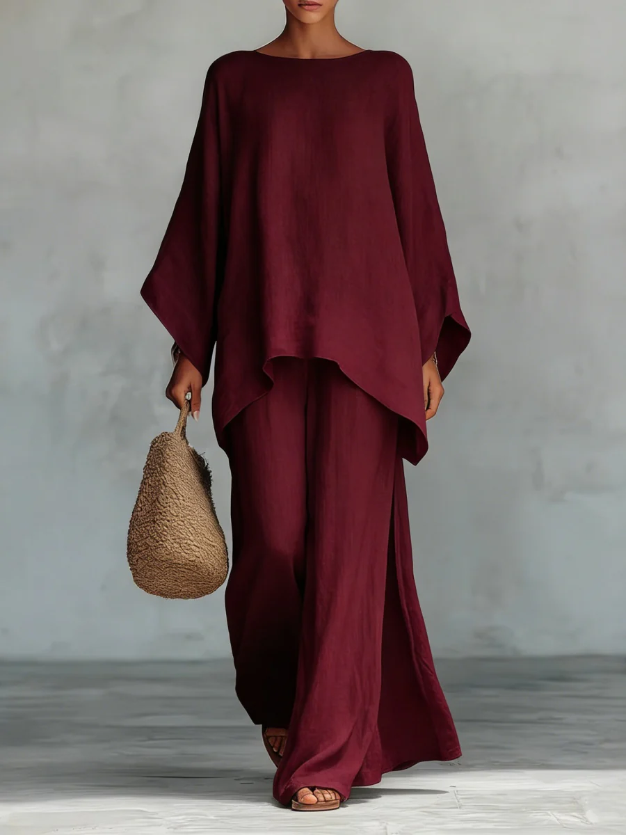 Blended Loose-fit Simplicity T-shirts Wide-leg Pants Set 2-piece Sets - Image 4