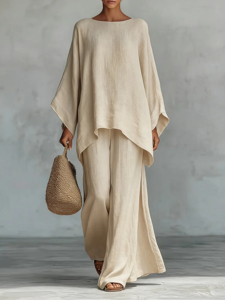 Blended Loose-fit Simplicity T-shirts Wide-leg Pants Set 2-piece Sets - Image 5