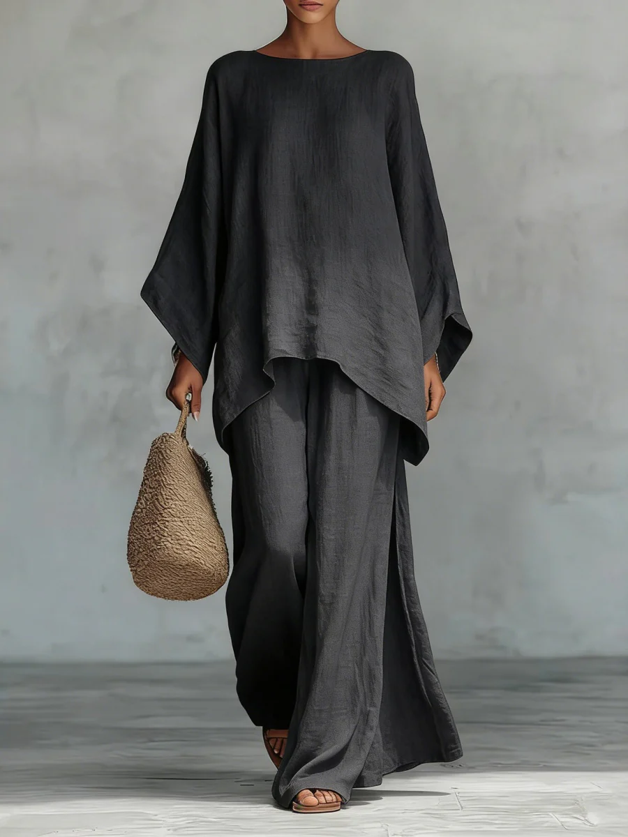 Blended Loose-fit Simplicity T-shirts Wide-leg Pants Set 2-piece Sets - Image 6