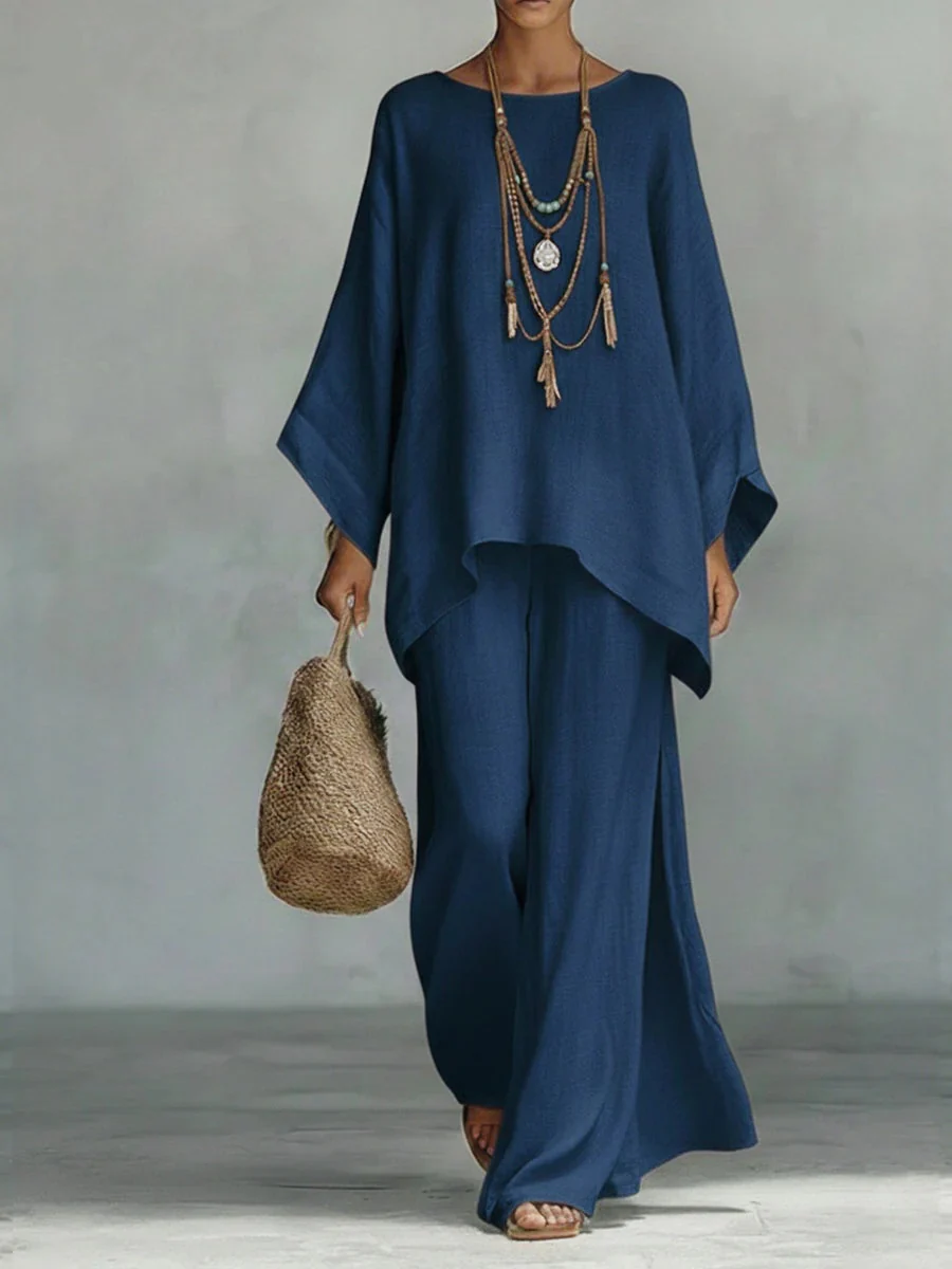 Blended Loose-fit Simplicity T-shirts Wide-leg Pants Set 2-piece Sets - Image 7