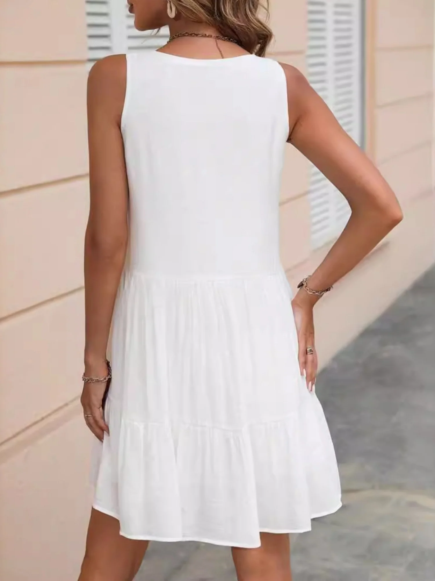 Lace Trim V-neck Sleeveless Tassel Tie Mini&Short Dresses - Image 2