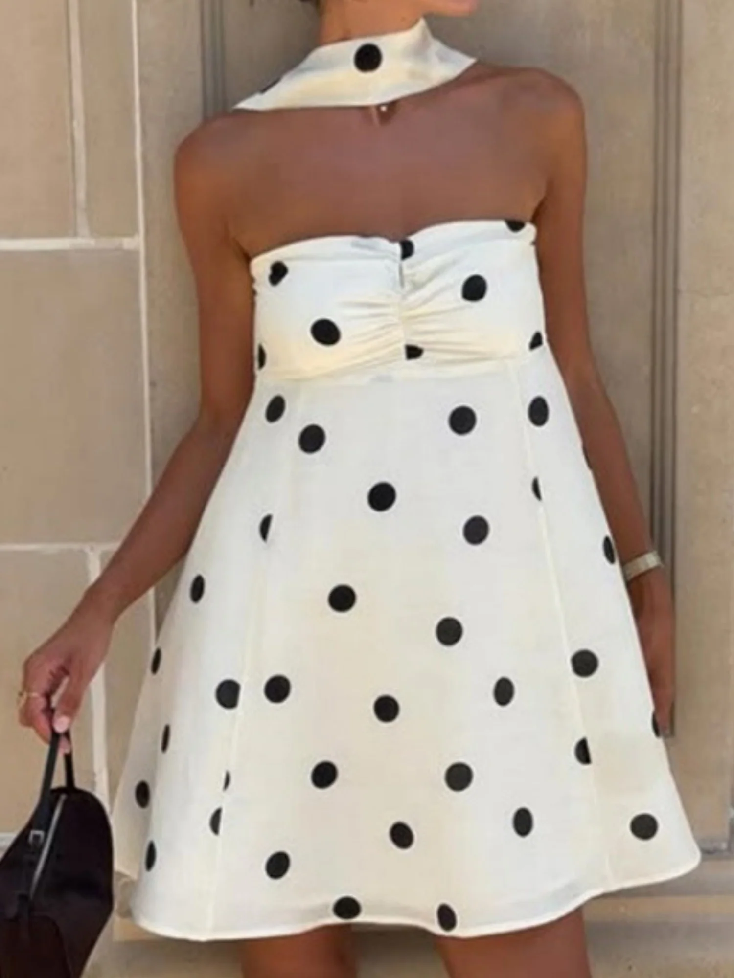 Polka Dots Wear A Scarf Strapless Mini&Short Dresses - Image 2