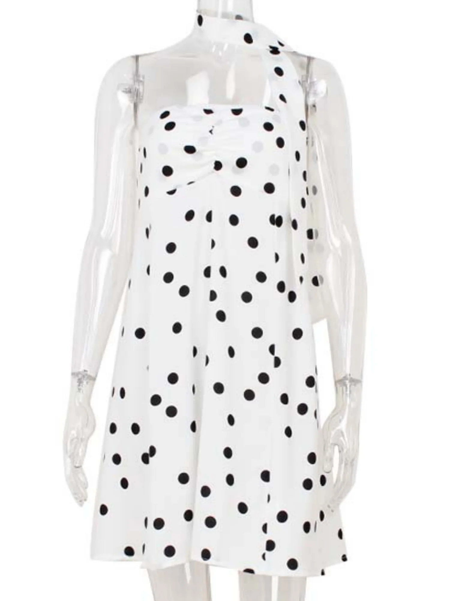 Polka Dots Wear A Scarf Strapless Mini&Short Dresses - Image 4