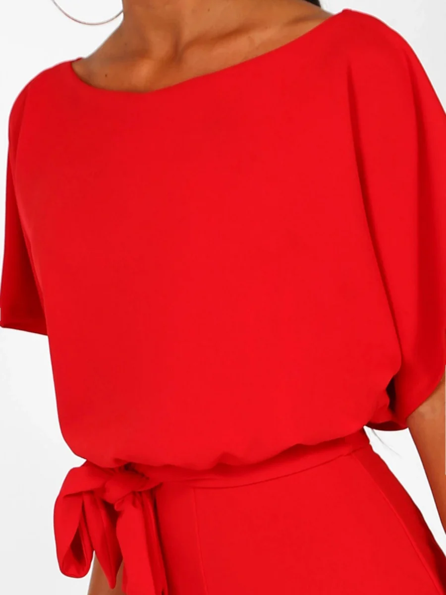 Summer Button-up Tie-front Short-sleeved Jumpsuit - Image 16