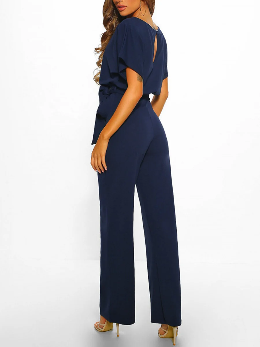 Summer Button-up Tie-front Short-sleeved Jumpsuit - Image 2