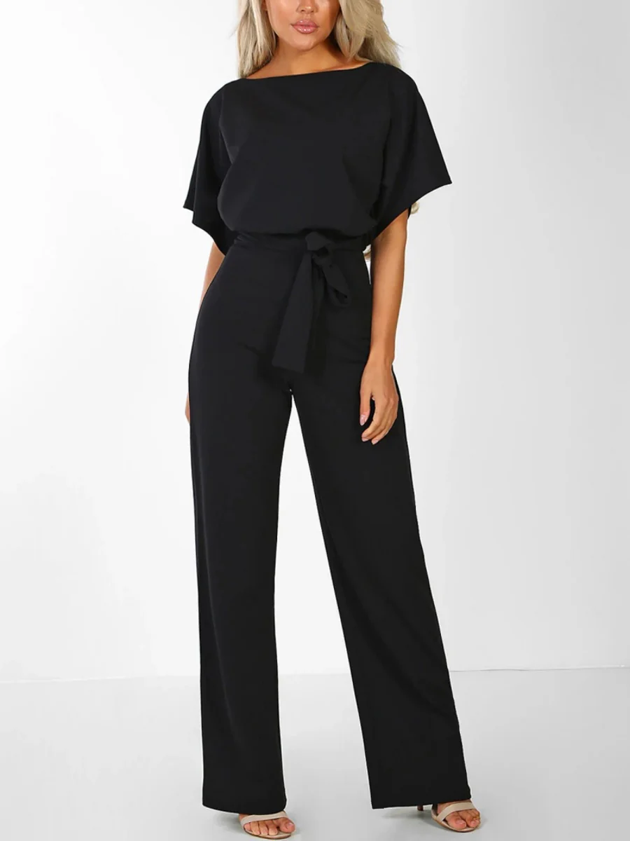 Summer Button-up Tie-front Short-sleeved Jumpsuit - Image 4