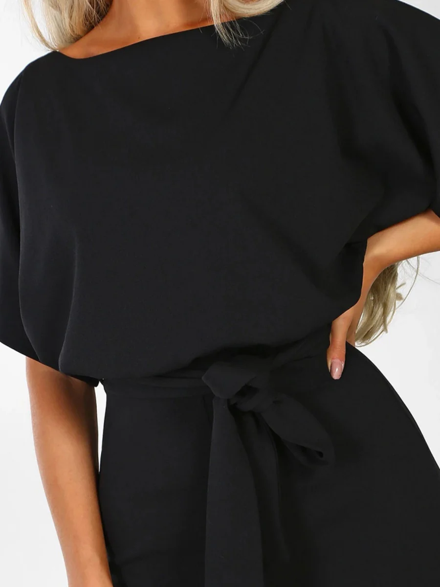 Summer Button-up Tie-front Short-sleeved Jumpsuit - Image 7