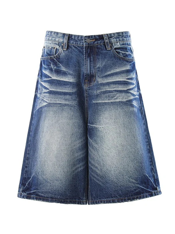 Cat Whiskers Distressed Gradient Denim Five Points Loose-fit Shorts - Image 2