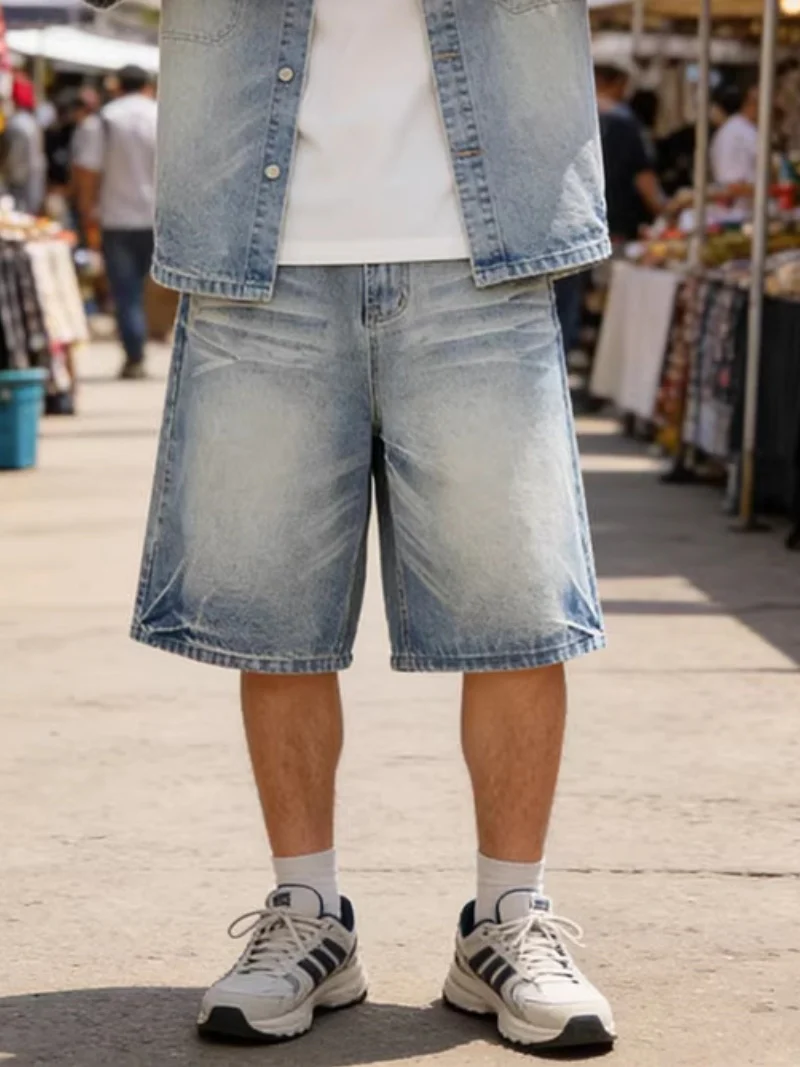 Cat Whiskers Distressed Gradient Denim Five Points Loose-fit Shorts - Image 3