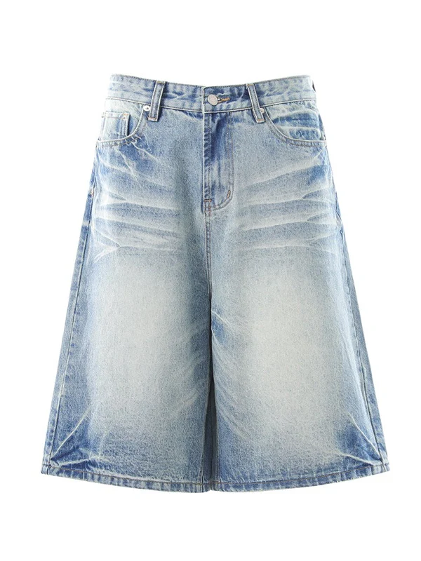 Cat Whiskers Distressed Gradient Denim Five Points Loose-fit Shorts - Image 4