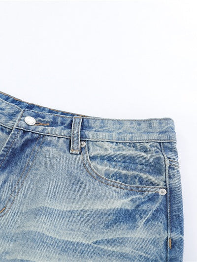 Cat Whiskers Distressed Gradient Denim Five Points Loose-fit Shorts - Image 5