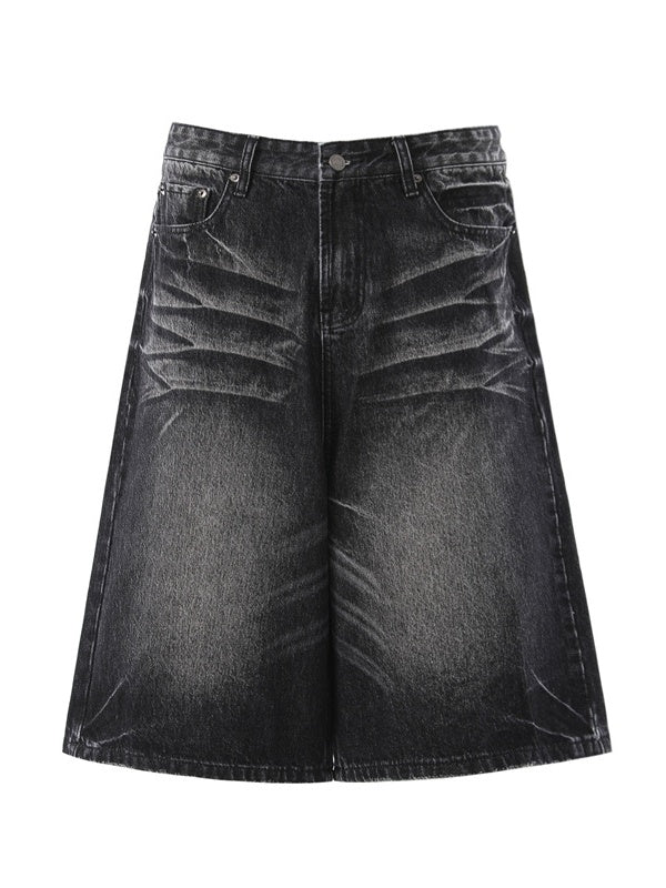 Cat Whiskers Distressed Gradient Denim Five Points Loose-fit Shorts - Image 8