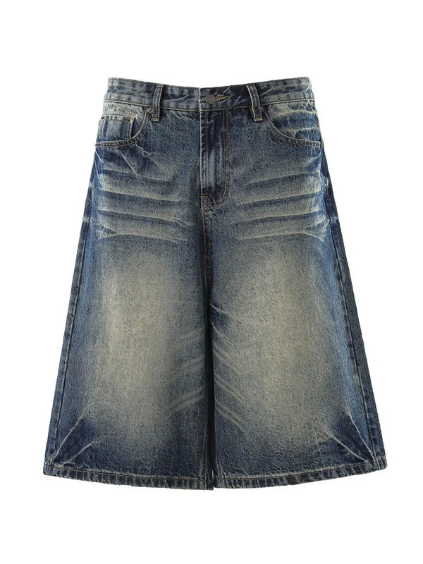 Cat Whiskers Distressed Gradient Denim Five Points Loose-fit Shorts - Image 9