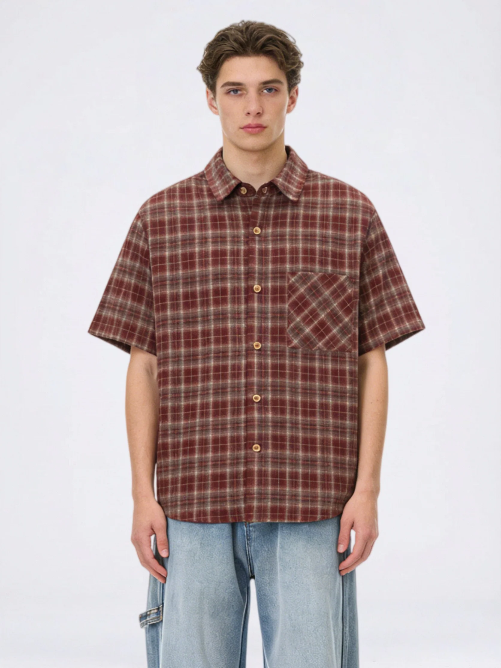 Plaid Layered-look Retro Shirts