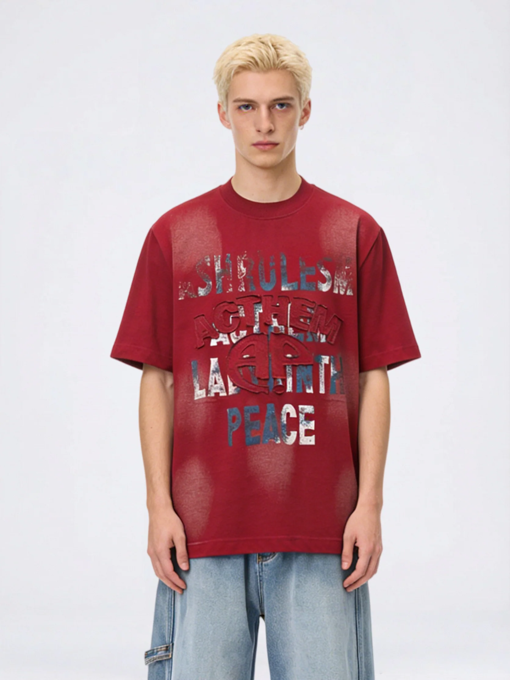 Distressed 3D Letter Printed T-shirts