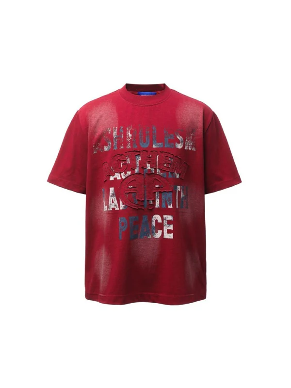 Distressed 3D Letter Printed T-shirts - Image 2