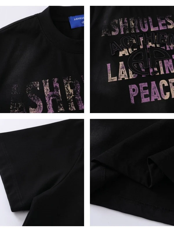 Distressed 3D Letter Printed T-shirts - Image 5