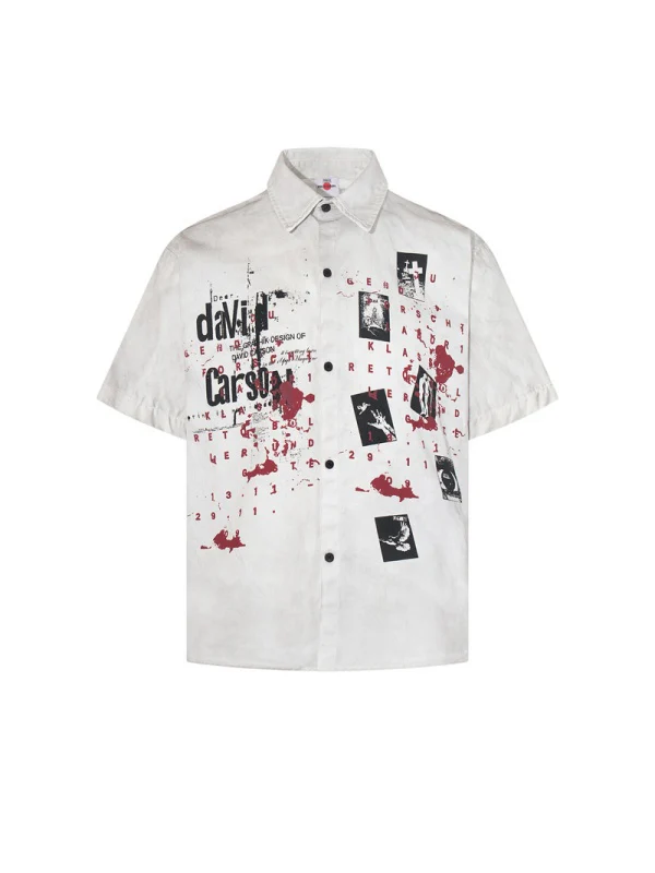 Distressed Dark Graffiti Printed Shirts - Image 2