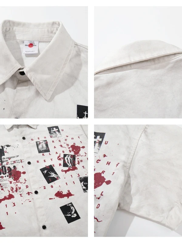 Distressed Dark Graffiti Printed Shirts - Image 4