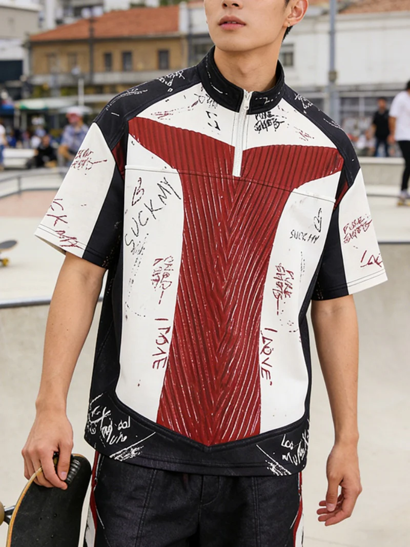 Letter Graffiti Color-blocked Loose-fit T-shirts - Image 5