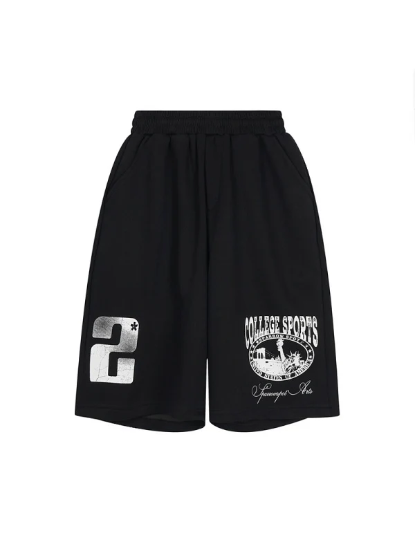 Number Letter Printed Shorts - Image 4