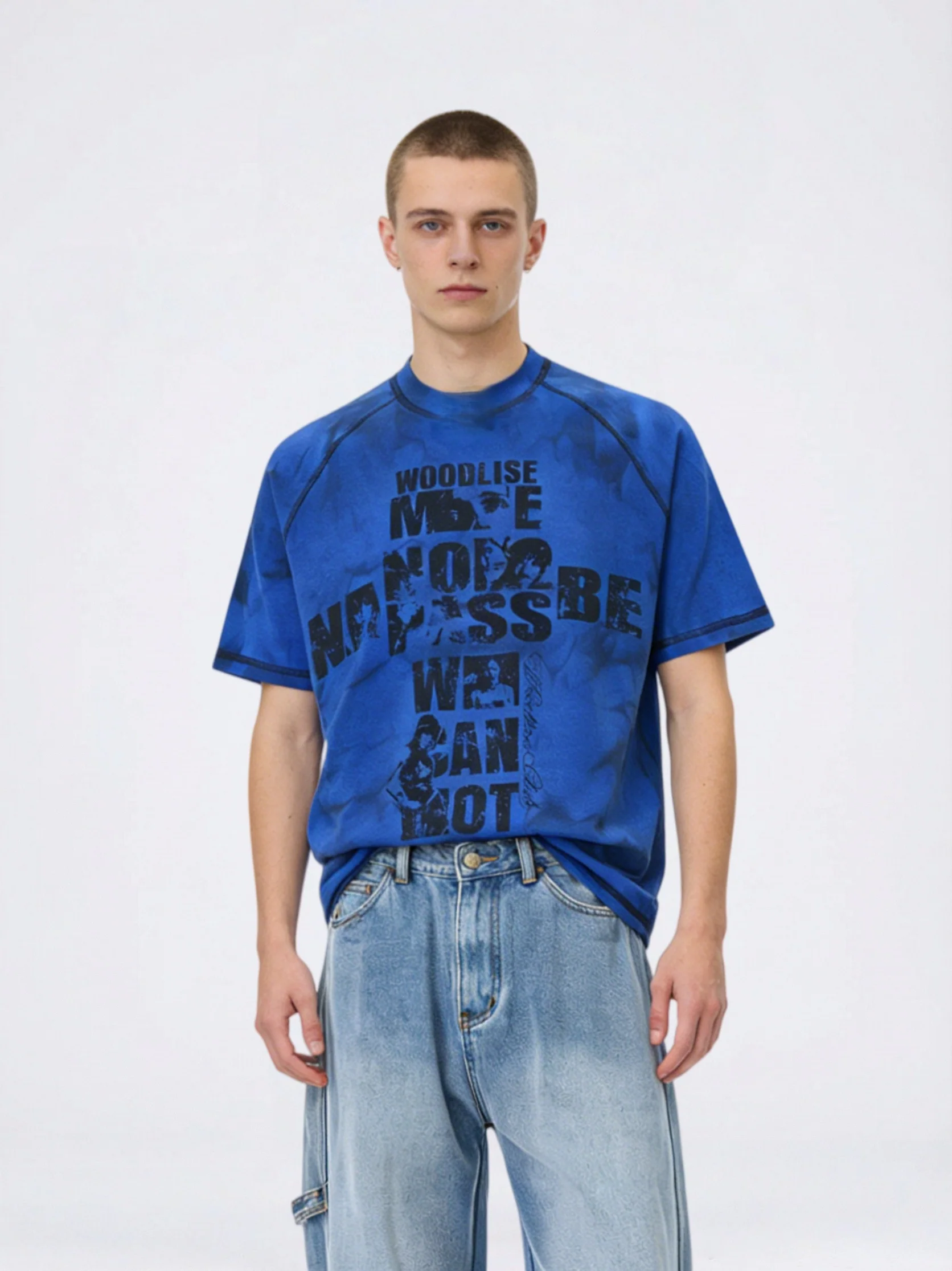 Distressed Portrait Letter Printed T-shirts