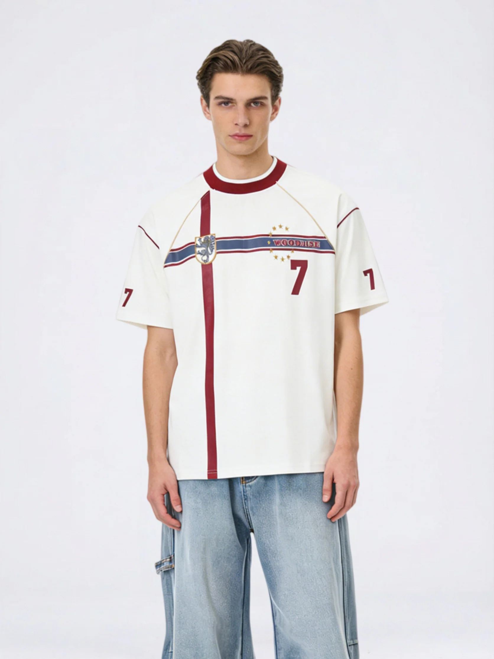 Retro Jersey Number Cross Pattern Printed T-shirts