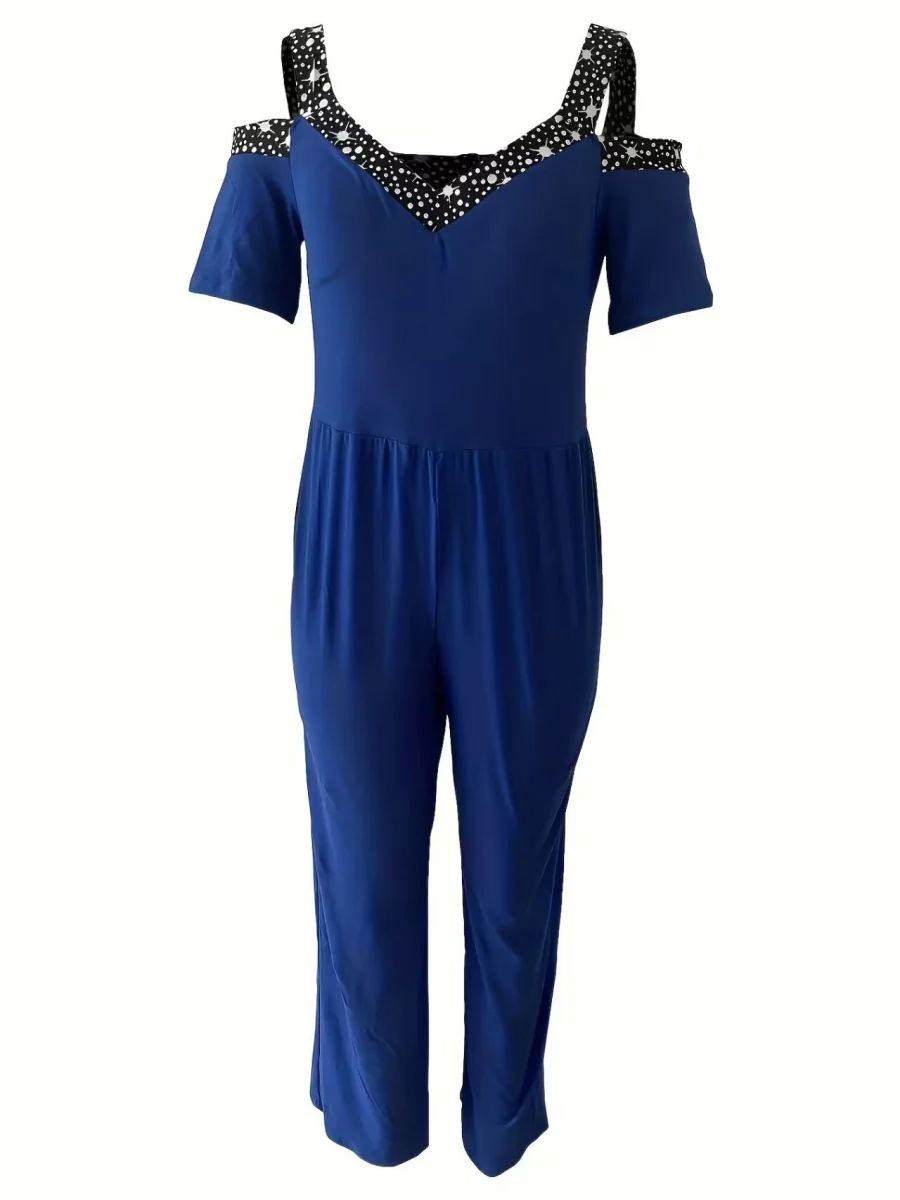 Polka Dot Print Off-shoulder Wide Leg Jumpsuits - Image 10