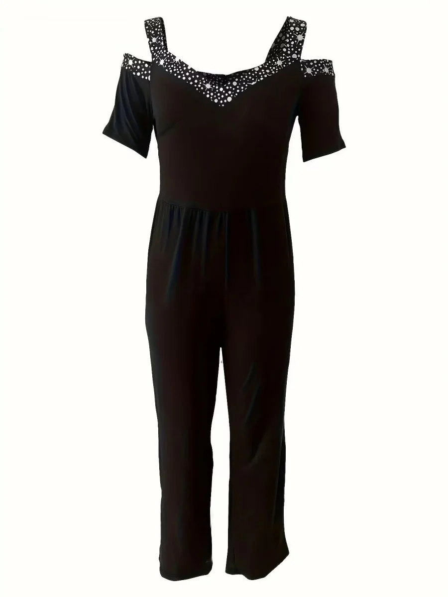 Polka Dot Print Off-shoulder Wide Leg Jumpsuits - Image 3