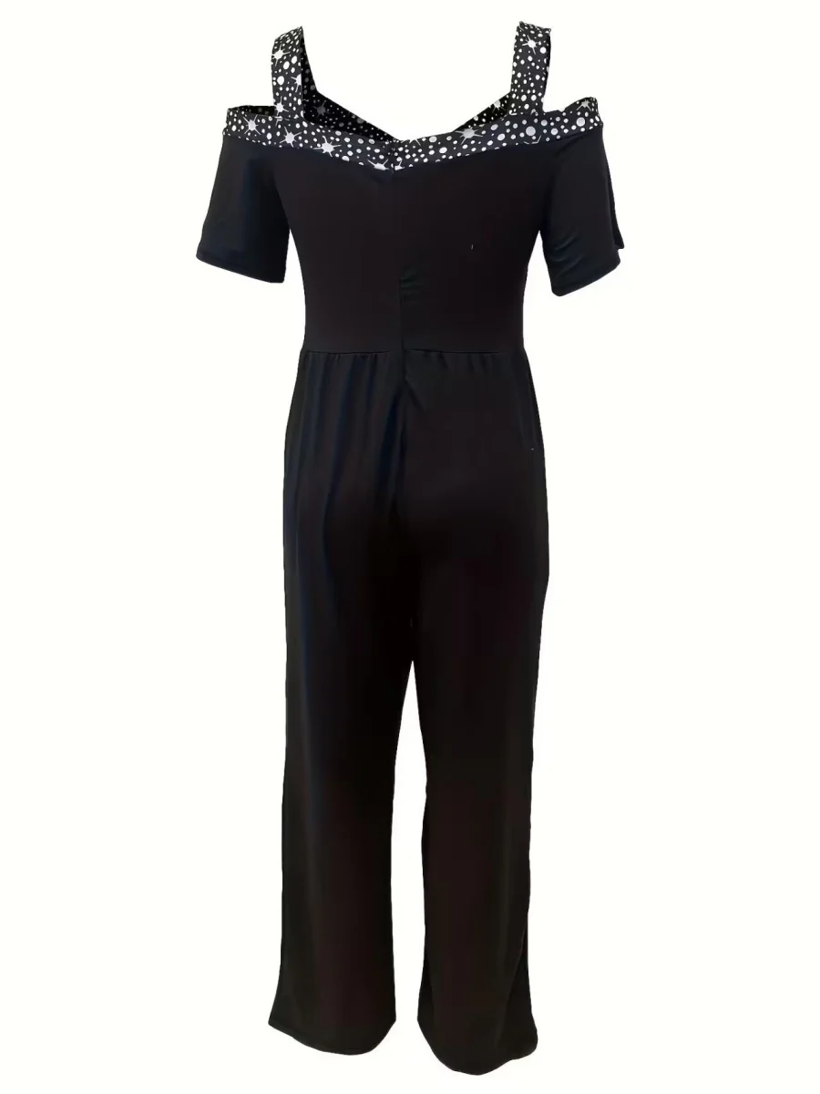 Polka Dot Print Off-shoulder Wide Leg Jumpsuits - Image 4