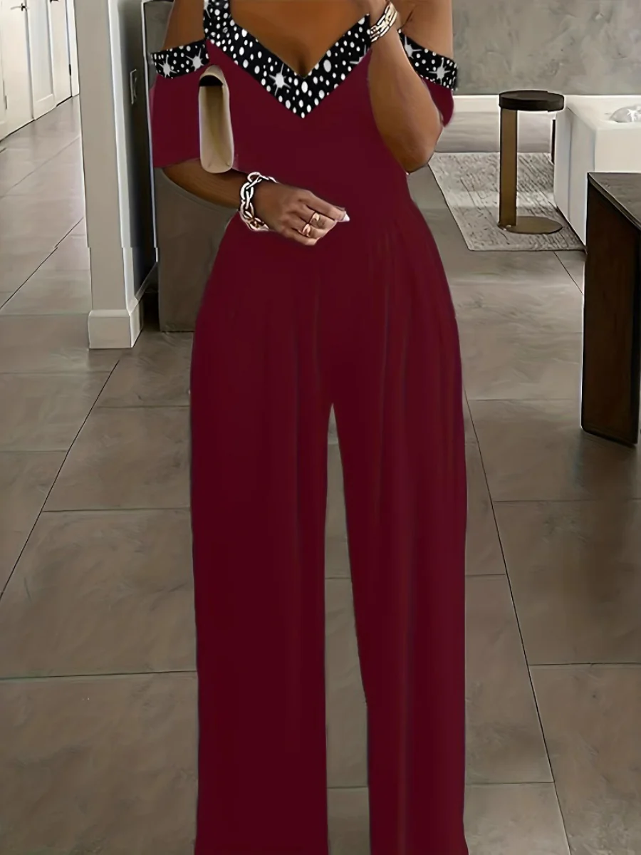 Polka Dot Print Off-shoulder Wide Leg Jumpsuits - Image 6