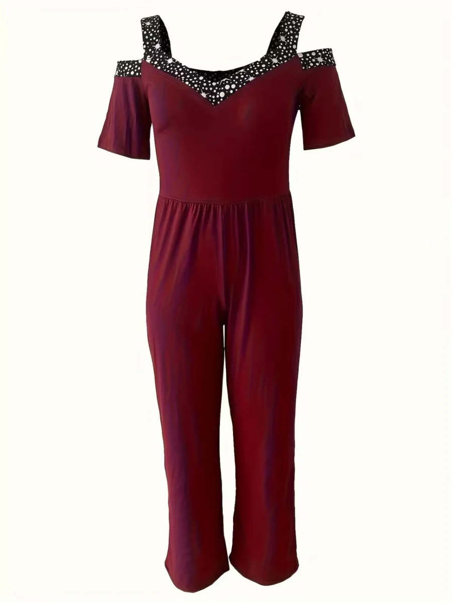 Polka Dot Print Off-shoulder Wide Leg Jumpsuits - Image 7