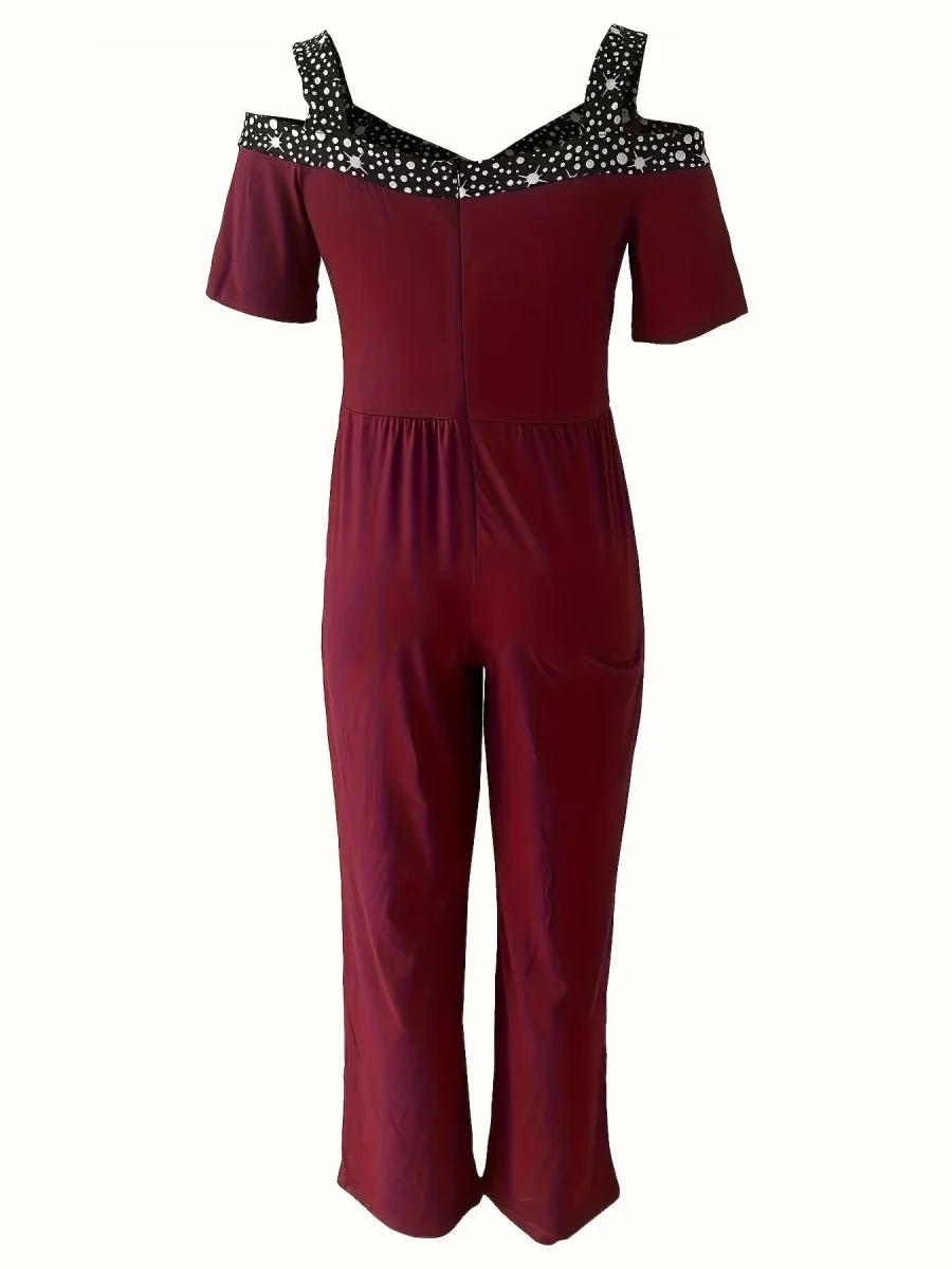 Polka Dot Print Off-shoulder Wide Leg Jumpsuits - Image 8