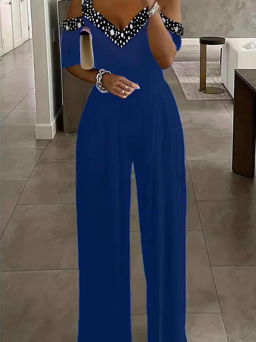 Polka Dot Print Off-shoulder Wide Leg Jumpsuits - Image 9