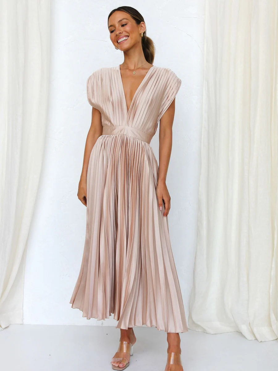 Solid Color V-neck Sleeveless Midi Dresses - Image 14