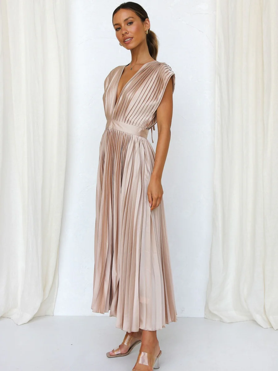 Solid Color V-neck Sleeveless Midi Dresses - Image 16