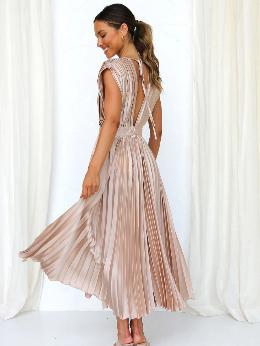 Solid Color V-neck Sleeveless Midi Dresses - Image 17