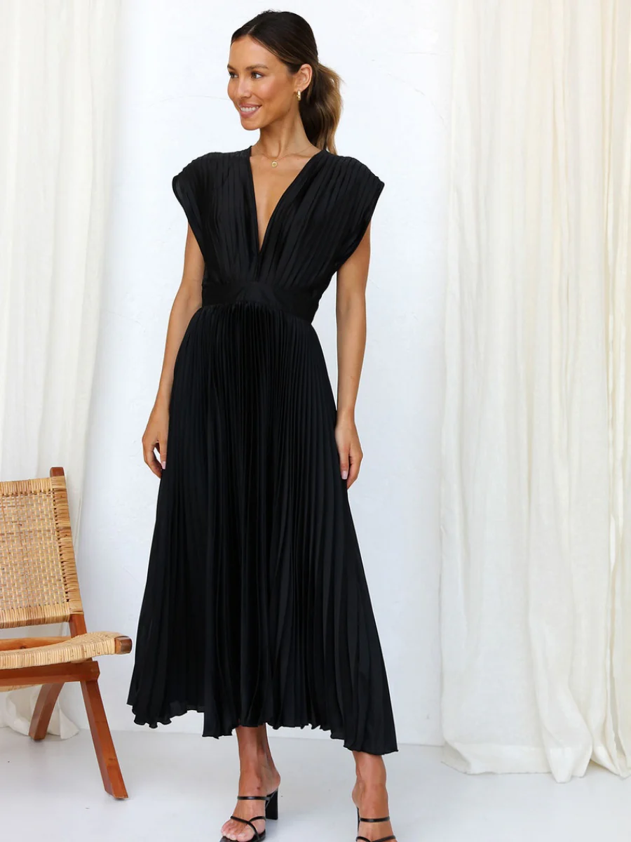 Solid Color V-neck Sleeveless Midi Dresses - Image 19