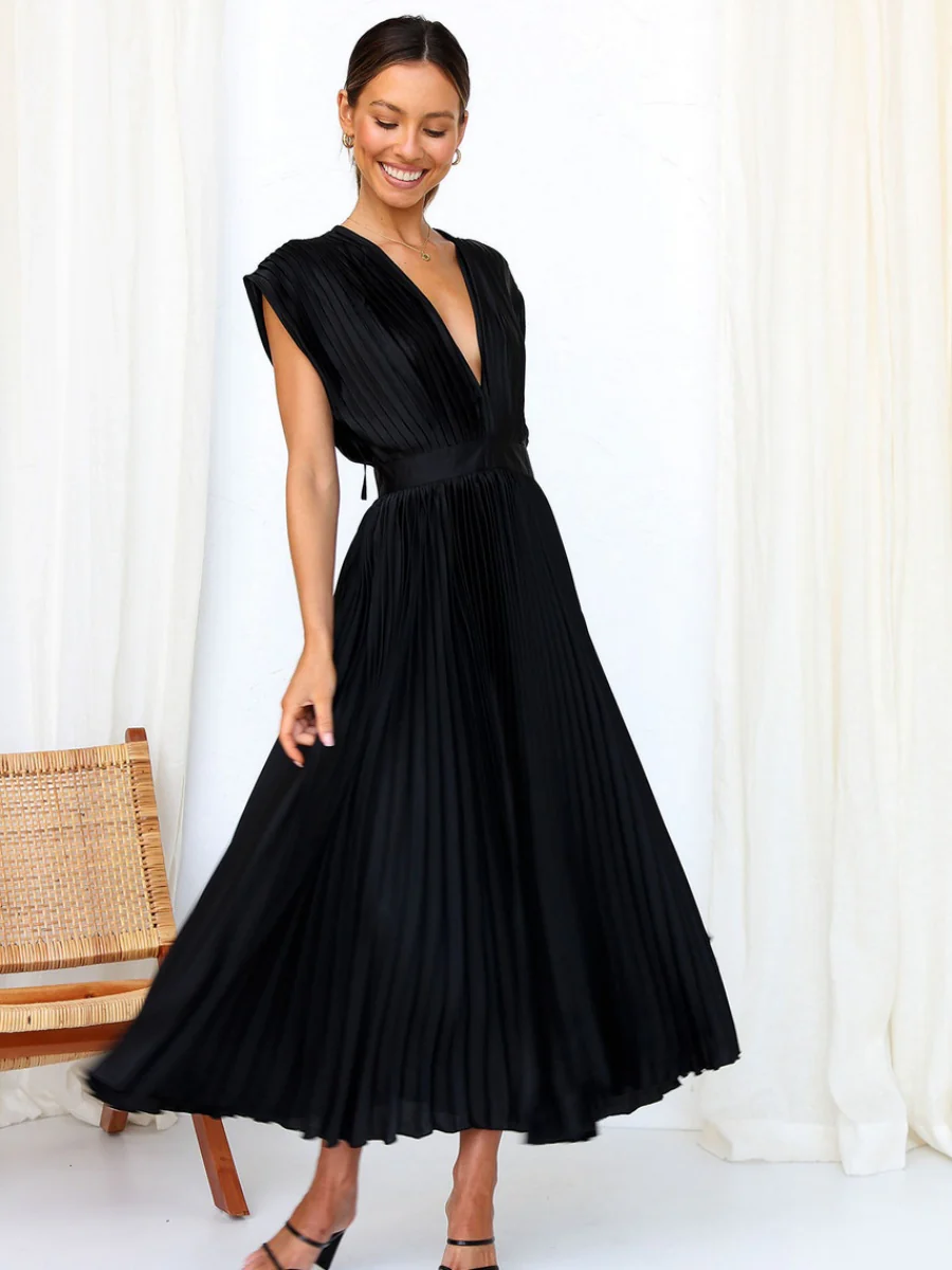 Solid Color V-neck Sleeveless Midi Dresses - Image 20