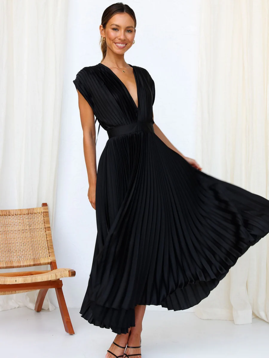 Solid Color V-neck Sleeveless Midi Dresses - Image 21