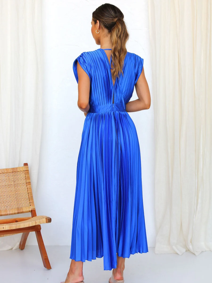 Solid Color V-neck Sleeveless Midi Dresses - Image 26