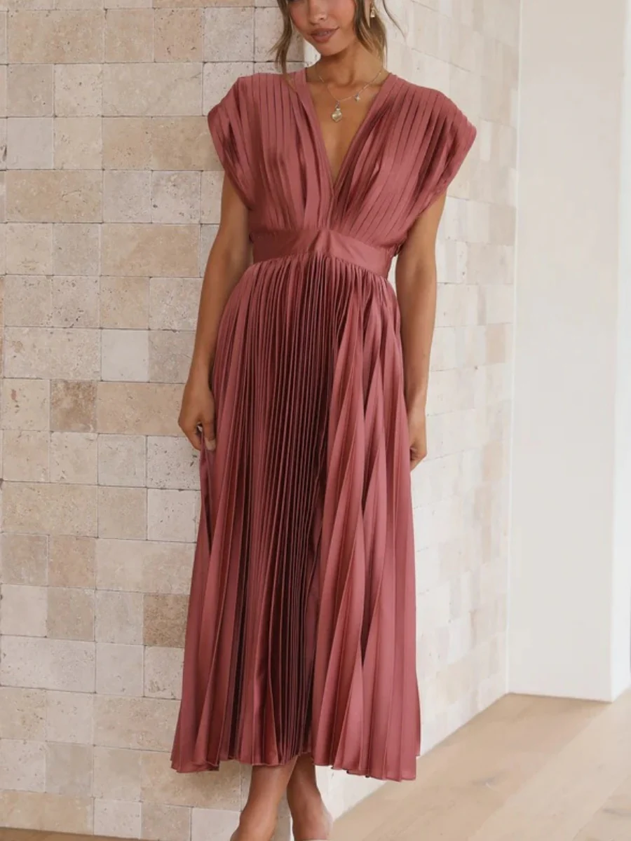 Solid Color V-neck Sleeveless Midi Dresses - Image 28